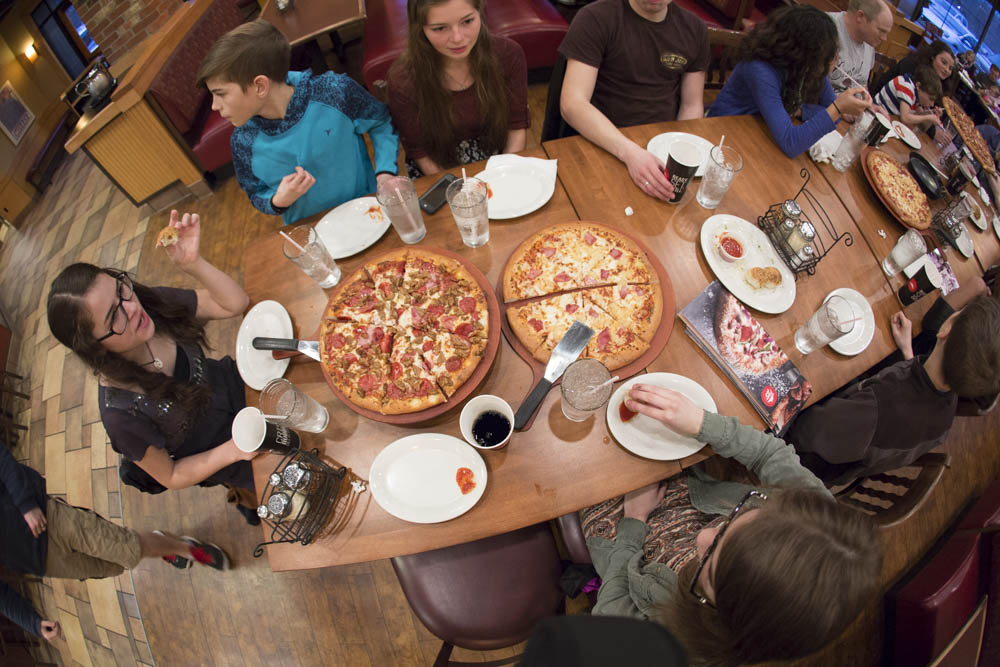 Large family pizza night...sharing the love at Pizza Hut.